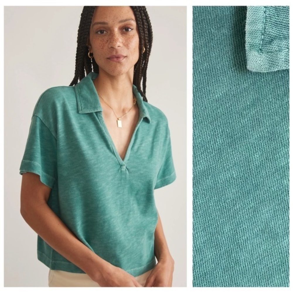 Marine Layer Green Cropped Vintage Slub Polo Tee XS
